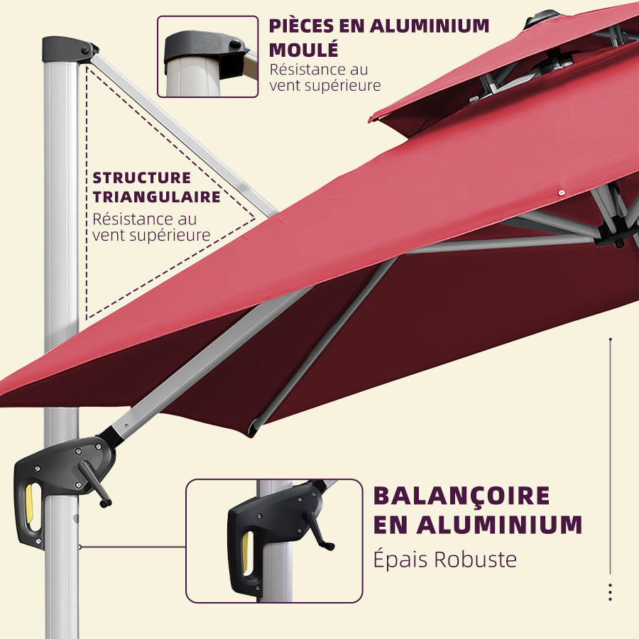 PURPLE LEAF Parasol Déporté Inclinable, Parasol De Jardin Exterieur Toit à Double Rotatif 360°,Parasol Terrasse Exterieur Luxueux