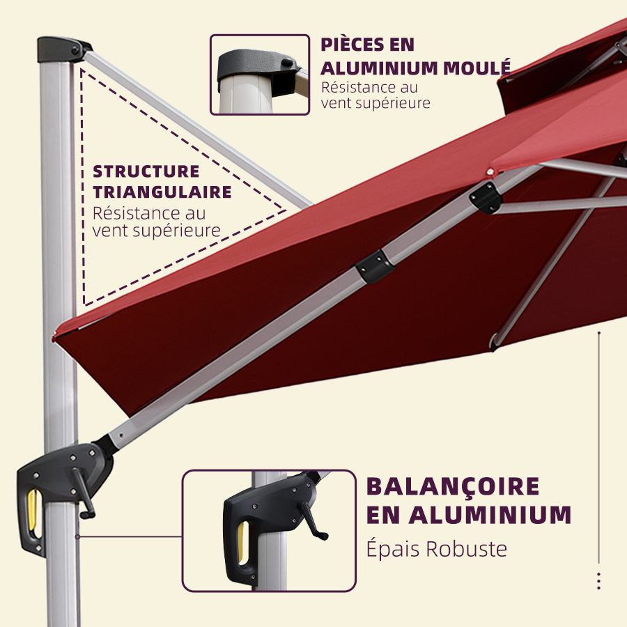 PURPLE LEAF Parasol De Jardin Extérieur Rond avec LED, Parasol Déporté avec Manivelle, Parasol Excentré Inclinable