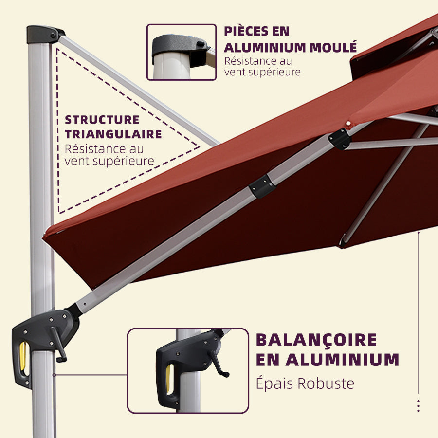 PURPLE LEAF Parasol De Jardin Extérieur Rond avec LED, Parasol Déporté avec Manivelle, Parasol Excentré Inclinable