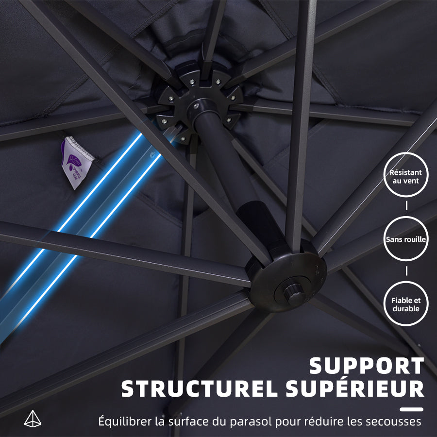 PURPLE LEAF Parasol De Jardin Exterieur Parasol Déporté Rotatif 360°, Parasol Excentré Inclinable, Parasol Suspendu Balcon