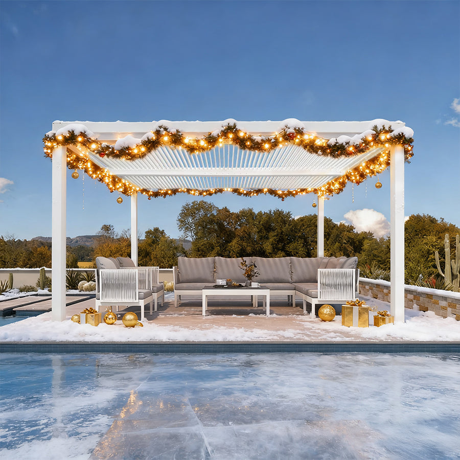 PURPLE LEAF Pergola Bioclimatique Pergola Aluminium Lames Orientables Tonnelle de Jardin Imperméable pour Terrasse Extérieur Carport, Blanc