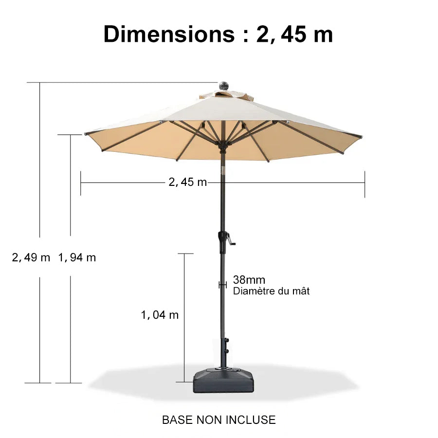 PURPLE LEAF Parasol inclinable en aluminium à mât droit, Carré, Rectangulaire et Rond, Avec Socle