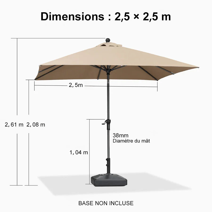 PURPLE LEAF Parasol inclinable en aluminium à mât droit, Carré, Rectangulaire et Rond