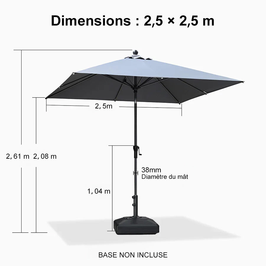 PURPLE LEAF Parasol inclinable en aluminium à mât droit, Carré, Rectangulaire et Rond