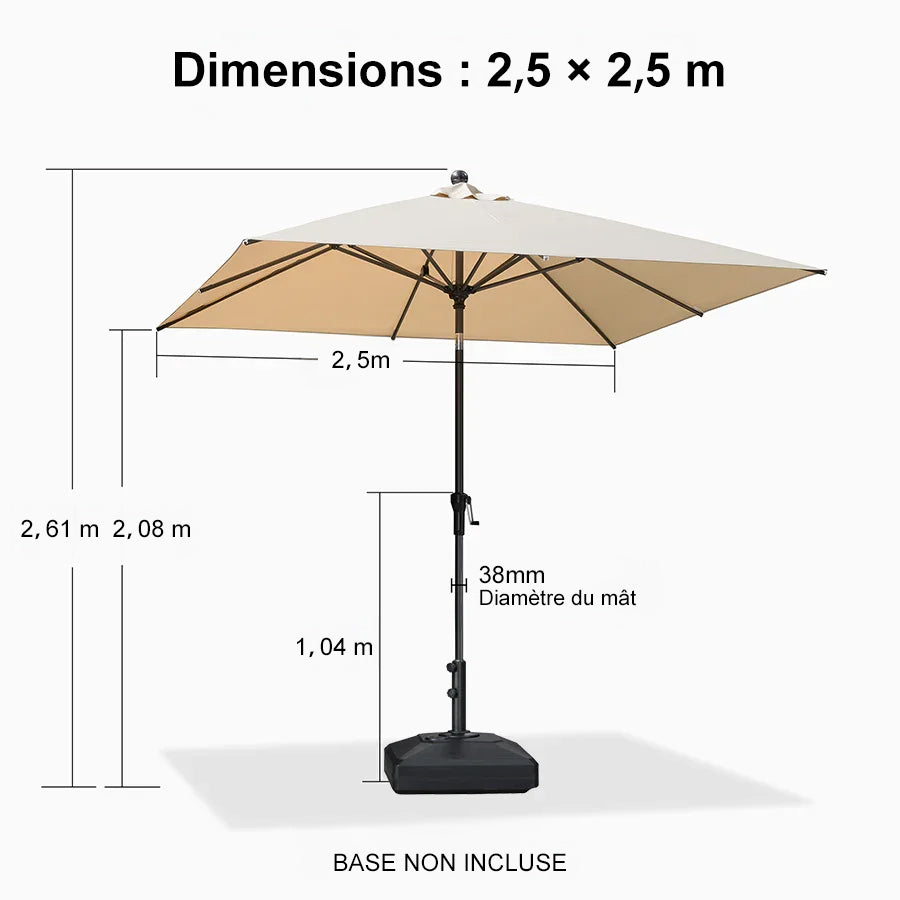PURPLE LEAF Parasol inclinable en aluminium à mât droit, Carré, Rectangulaire et Rond