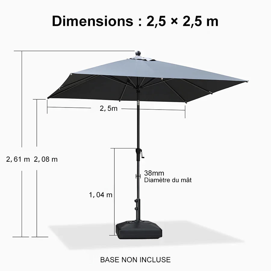 PURPLE LEAF Parasol inclinable en aluminium à mât droit, Carré, Rectangulaire et Rond