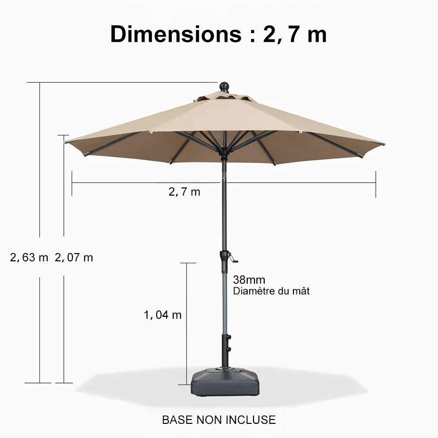 PURPLE LEAF Parasol inclinable en aluminium à mât droit, Carré, Rectangulaire et Rond, Avec Socle