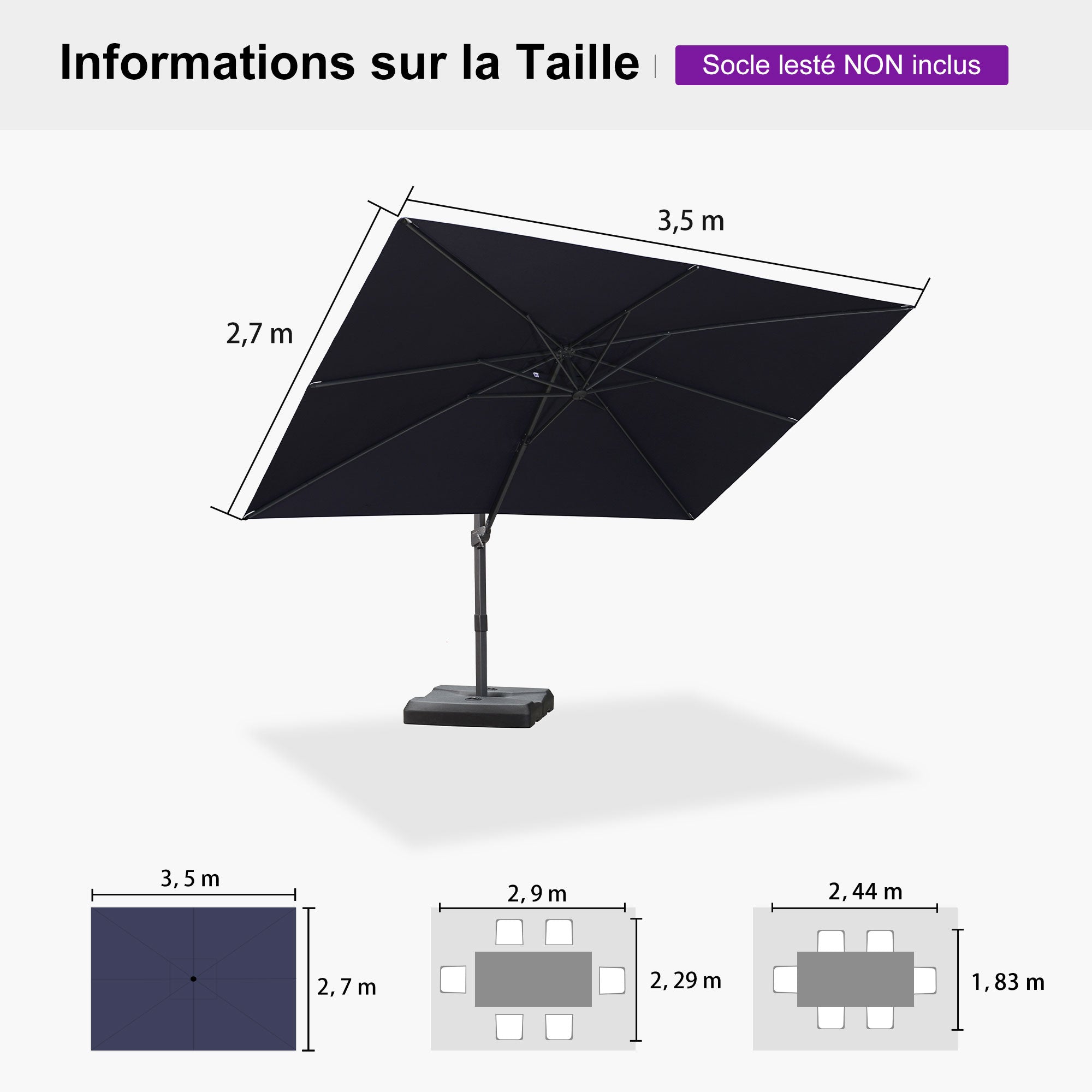 PURPLE LEAF Parasol déporté à inclinaison progressive - Parasol de Terrasse Abordable