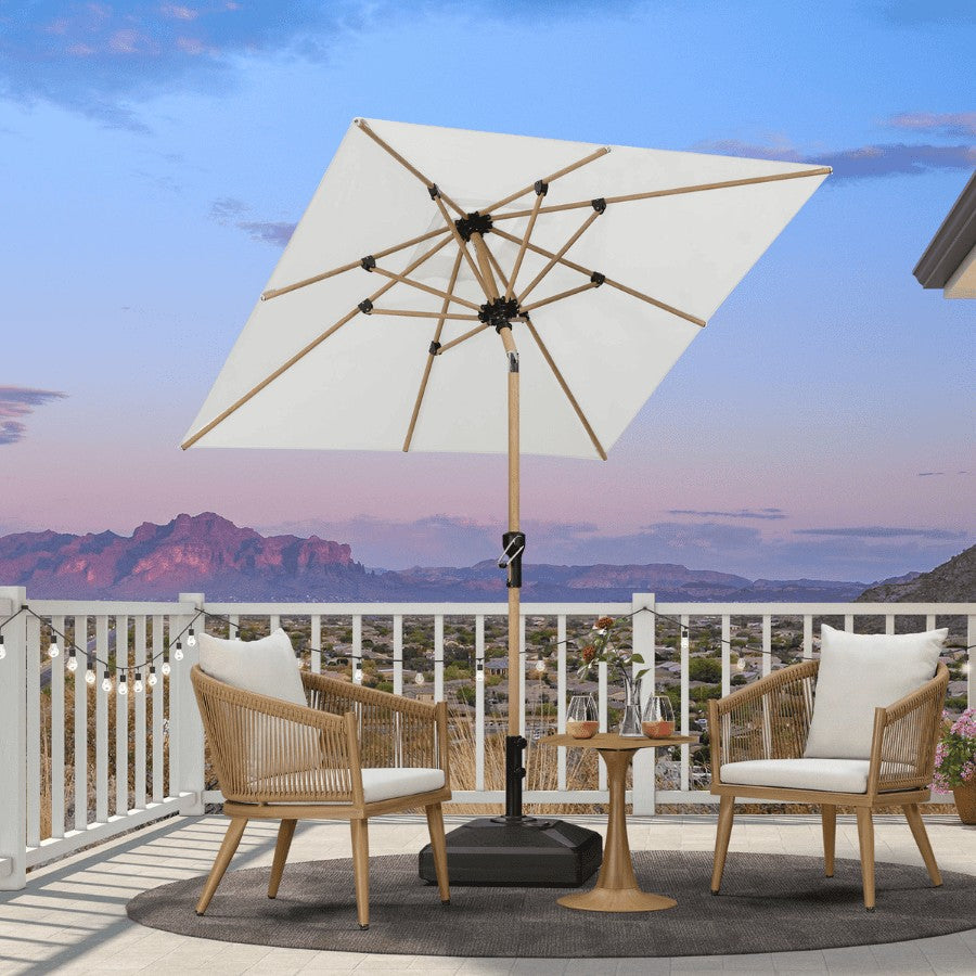 PURPLE LEAF Parasol Droit Inclinable de Marché d'Extérieur en Aluminium avec Effet Bois Pour Table de Jardin Carré Rectangle Rond