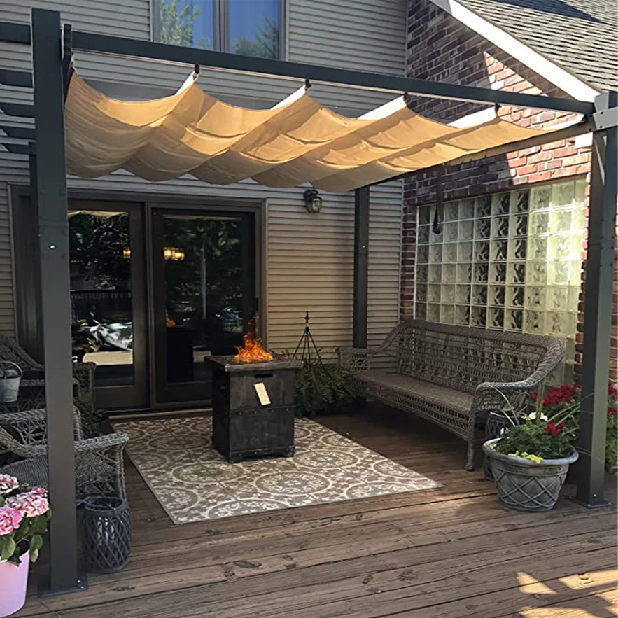 PURPLE LEAF Pergola Aluminium Tissu Teint en Fil Pergola pour Terrasse Exterieur, Toit Coulissante, Pavillon De Jardin