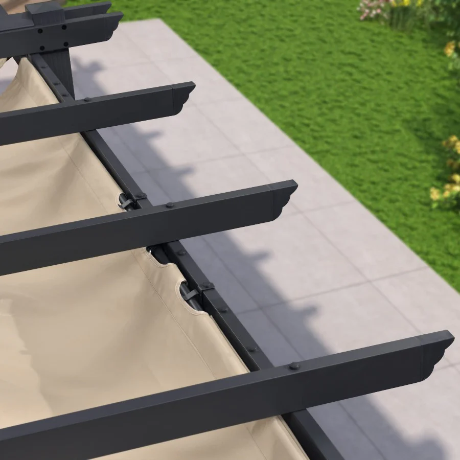 PURPLE LEAF Pergola Aluminium Tissu Teint en Fil Pergola pour Terrasse Exterieur, Toit Coulissante, Pavillon De Jardin