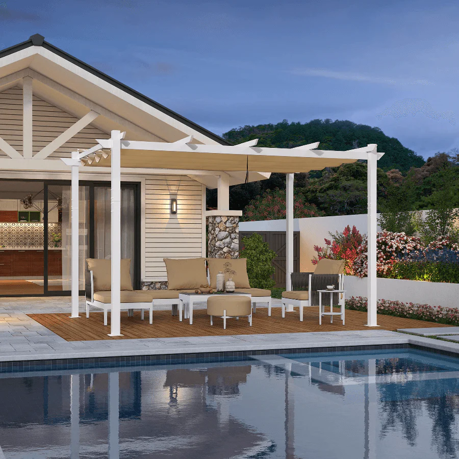 PURPLE LEAF Pergola rétractable d'extérieur avec double abri solaire Blanc Heavy-Duty Aluminium Pergola Patio Pergola moderne pour jardin deck arrière-cour