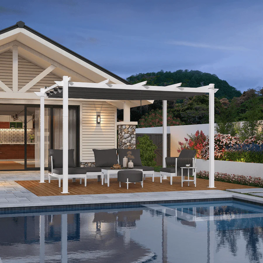 PURPLE LEAF Pergola rétractable d'extérieur avec double abri solaire Blanc Heavy-Duty Aluminium Pergola Patio Pergola moderne pour jardin deck arrière-cour