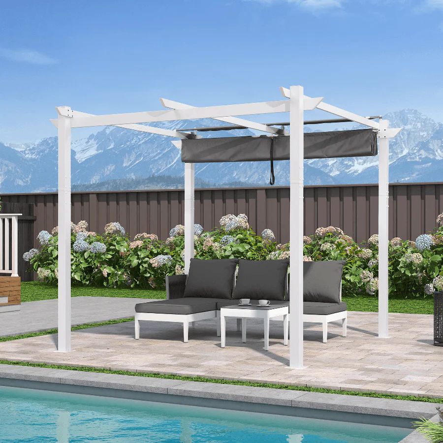 PURPLE LEAF Pergola rétractable d'extérieur avec double abri solaire Blanc Heavy-Duty Aluminium Pergola Patio Pergola moderne pour jardin deck arrière-cour
