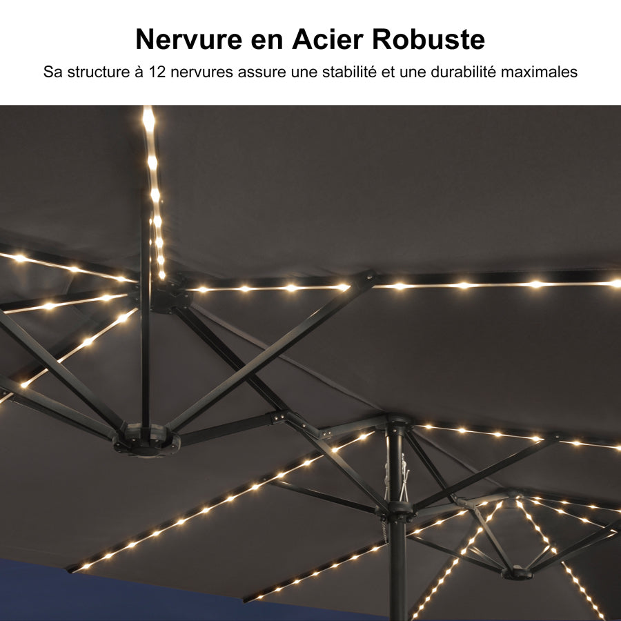 PURPLE LEAF Parasol de Jardin Double Aluminium avec lumières LED, Avec Socle, pour Terrasse, Jardin, Balcon et Piscine