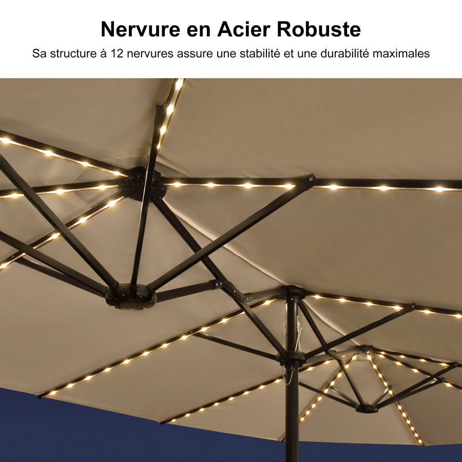 PURPLE LEAF Parasol de Jardin Double Aluminium avec lumières LED, Avec Socle, pour Terrasse, Jardin, Balcon et Piscine