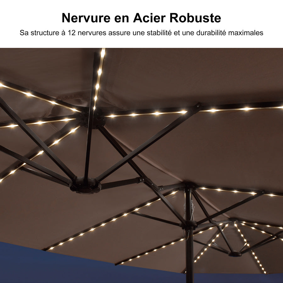 PURPLE LEAF Parasol de Jardin Double Aluminium avec lumières LED, Avec Socle, pour Terrasse, Jardin, Balcon et Piscine