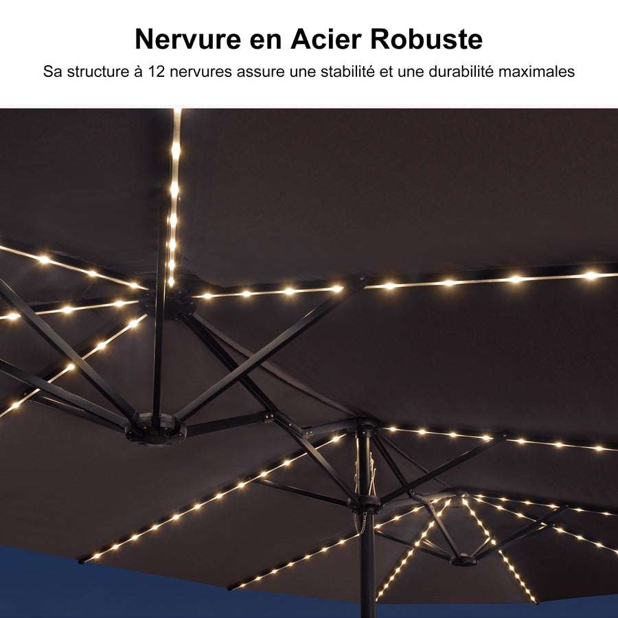 PURPLE LEAF Parasol de Jardin Double Aluminium avec lumières LED, Avec Socle, pour Terrasse, Jardin, Balcon et Piscine
