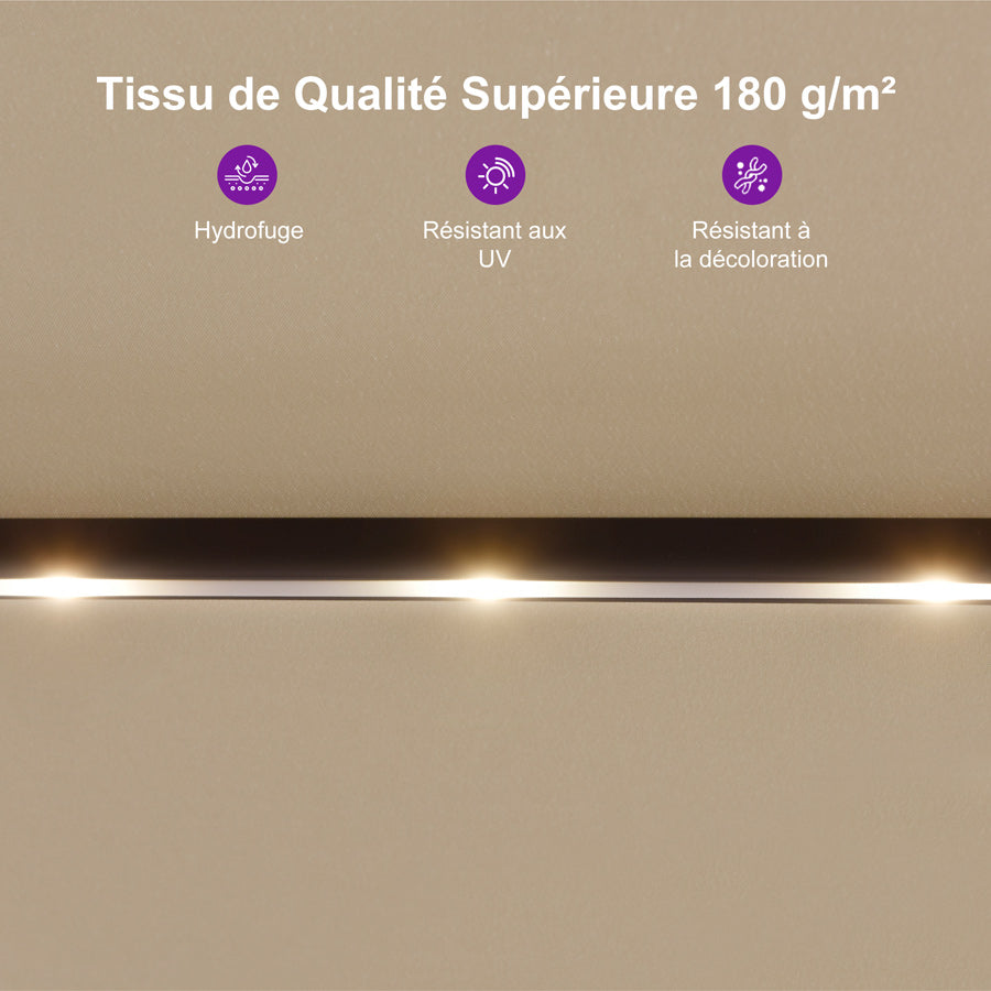 PURPLE LEAF Parasol de Jardin Double Aluminium avec lumières LED, Avec Socle, pour Terrasse, Jardin, Balcon et Piscine