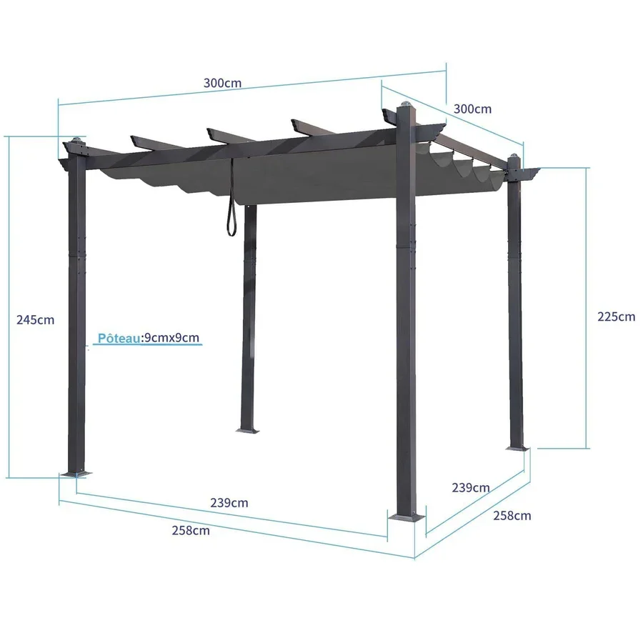 PURPLE LEAF Pergola Aluminium Tissu Teint en Fil Pergola pour Terrasse Exterieur, Toit Coulissante, Pavillon De Jardin Guirlande Lumineuse Blanc Lait
