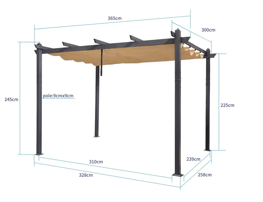 PURPLE LEAF Pergola Aluminium Tissu Teint en Fil Pergola pour Terrasse Exterieur, Toit Coulissante, Pavillon De Jardin Guirlande Lumineuse Blanc Lait