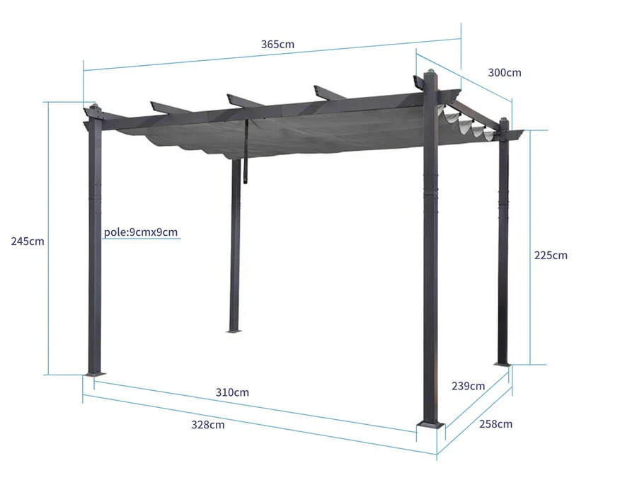 PURPLE LEAF Pergola Aluminium Tissu Teint en Fil Pergola pour Terrasse Exterieur, Toit Coulissante, Pavillon De Jardin Guirlande Lumineuse Blanc Lait