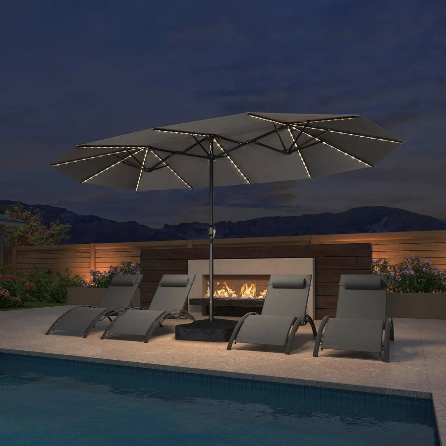 PURPLE LEAF Parasol de Jardin Double Aluminium avec lumières LED, Avec Socle, pour Terrasse, Jardin, Balcon et Piscine