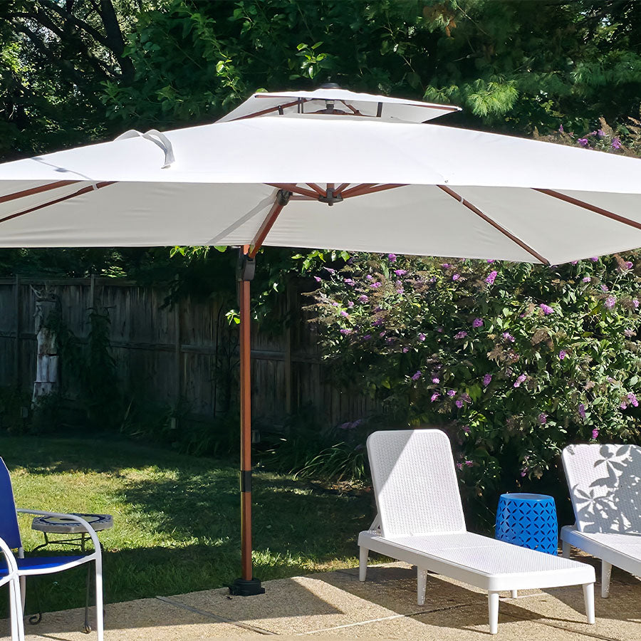 PURPLE LEAF Parasol Déporté Carré Grain de Bois en Aluminium avec socle