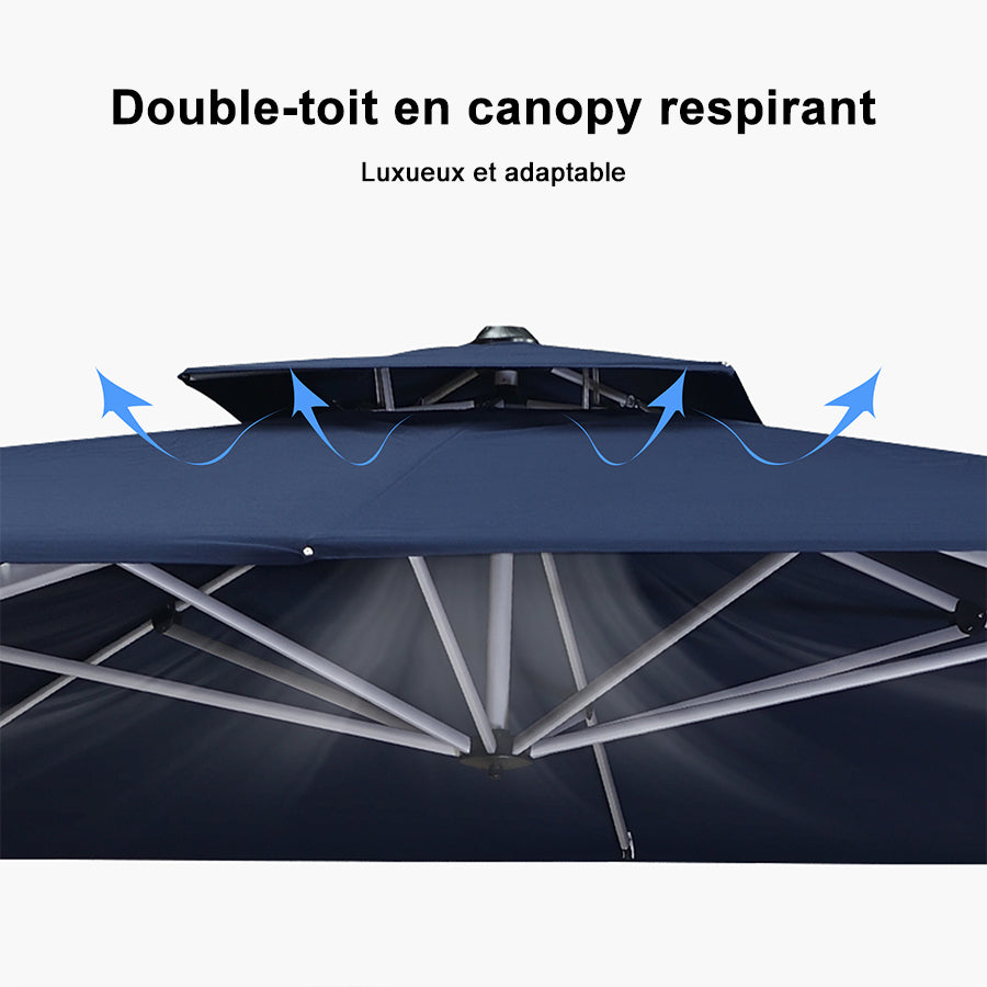 PURPLE LEAF Parasol Déporté Inclinable, Parasol De Jardin Exterieur Toit à Double Rotatif 360°,Parasol Terrasse Exterieur Luxueux