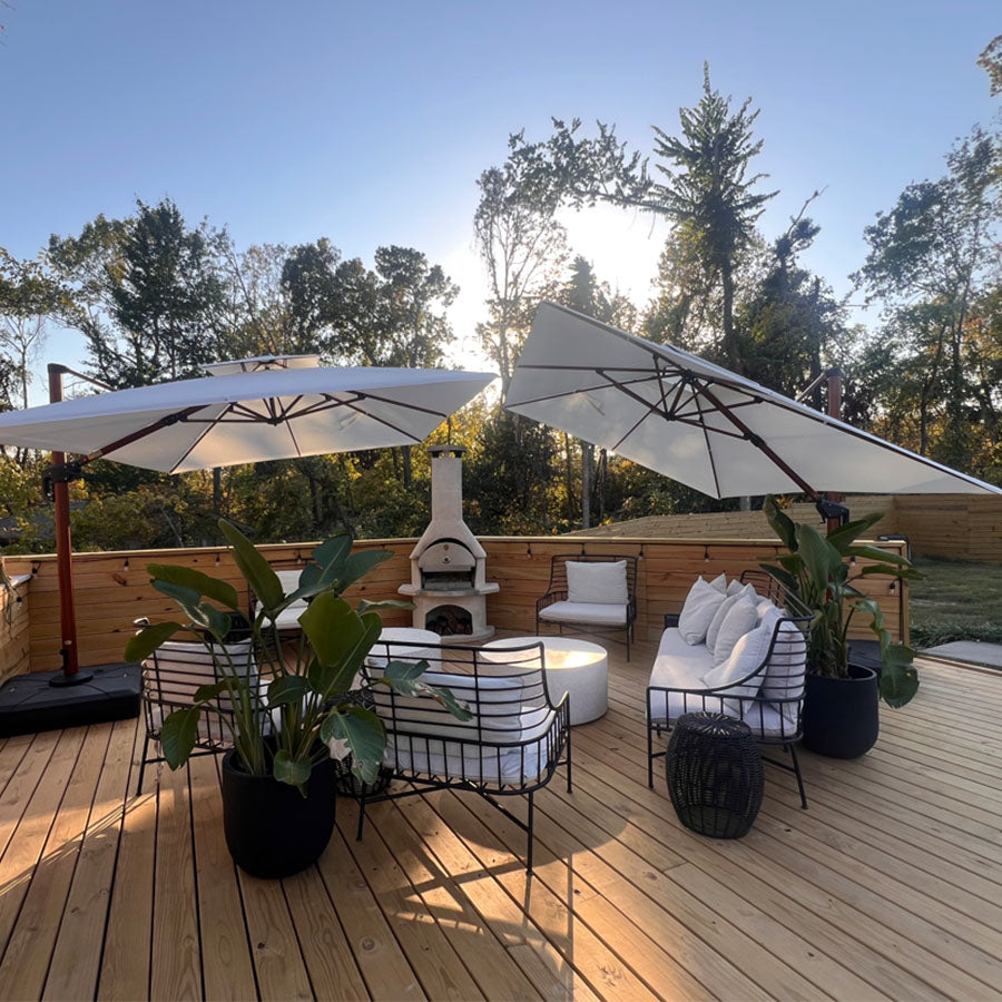 PURPLE LEAF Parasol Déporté Inclinable Grain de Bois en Aluminium Parasol De Jardin Extérieur Toit à Double Rotatif 360°