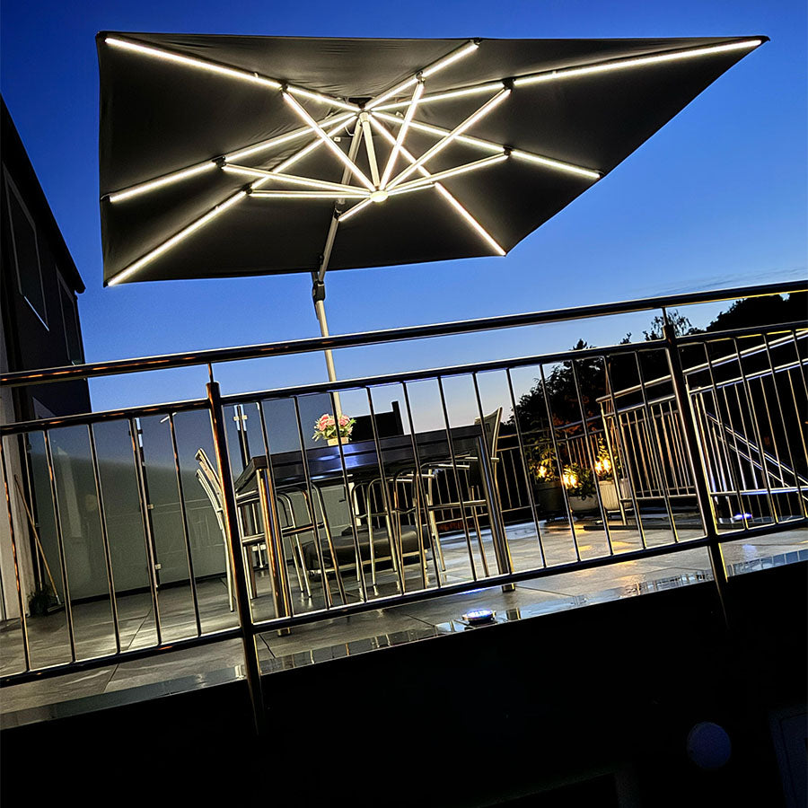 PURPLE LEAF Parasol Déporté avec LED Solaire de Jardin à Double Toit Carré avec socle