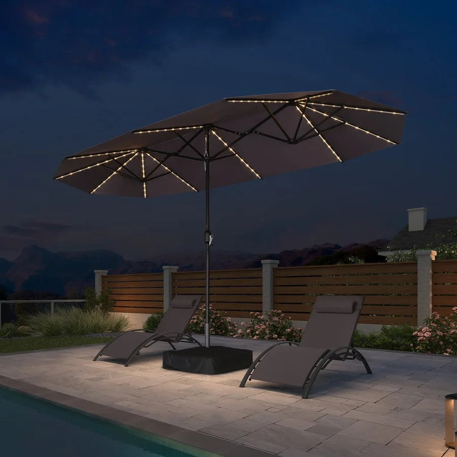 PURPLE LEAF Parasol de Jardin Double Aluminium avec lumières LED, Avec Socle, pour Terrasse, Jardin, Balcon et Piscine