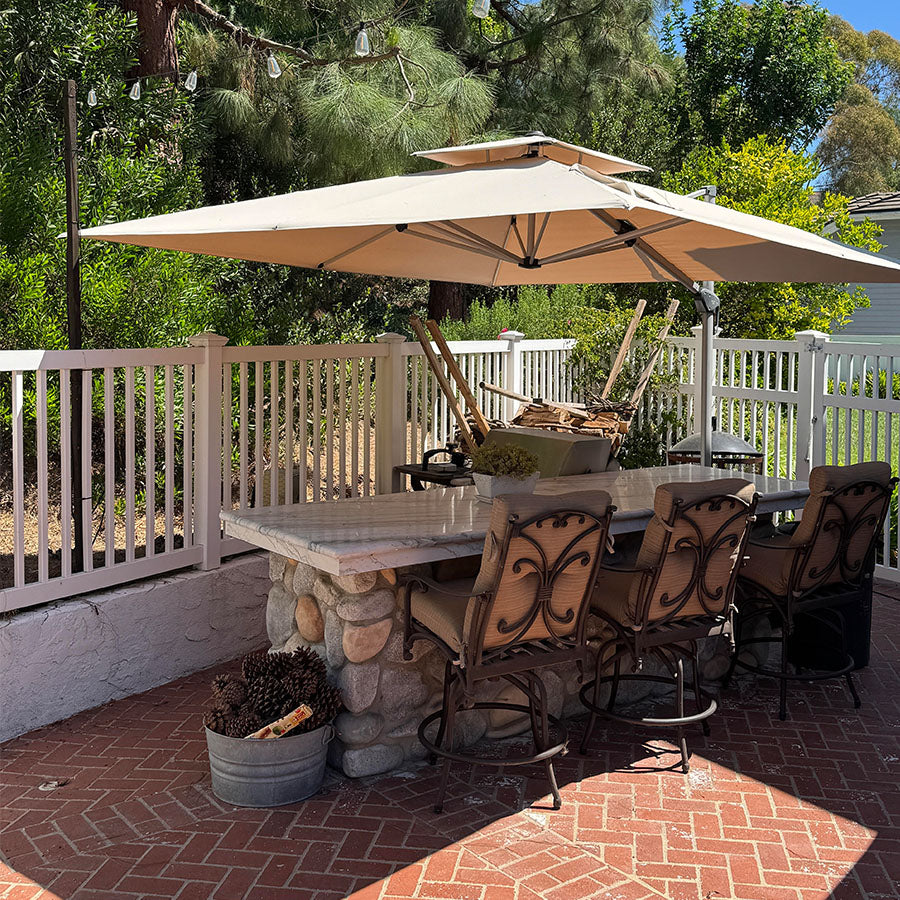 PURPLE LEAF Parasol Déporté Inclinable, Parasol De Jardin Exterieur Toit à Double Rotatif 360°,Parasol Terrasse Exterieur Luxueux