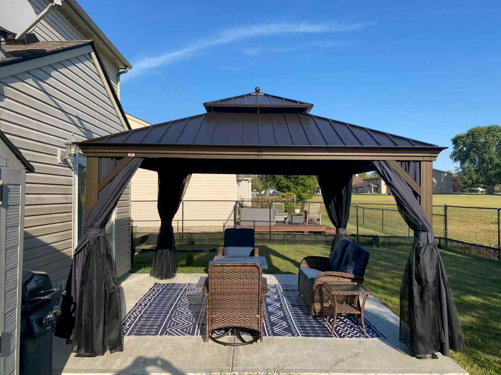 PURPLE LEAF Tonnelle De Jardin Exterieur Tonnelle Pergola Aluminum Avec Moustiquaire Et Rideaux Pavillon De Jardin à Double Toit Acier Galvanisé, Gris