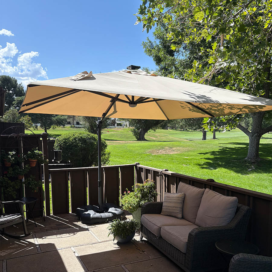 PURPLE LEAF Parasol Déporté avec LED Solaire 3 x 3 m Carré, Parasol De Jardin Extérieur Inclinable Toile Protection UV