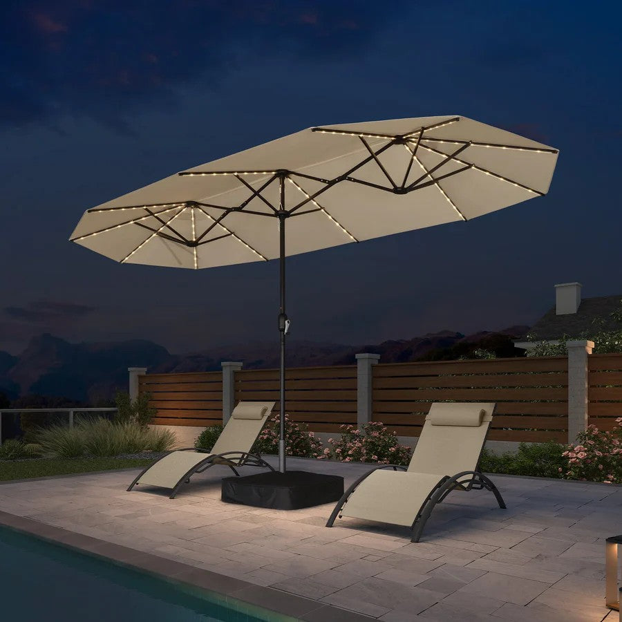 PURPLE LEAF Parasol de Jardin Double Aluminium avec lumières LED, Avec Socle, pour Terrasse, Jardin, Balcon et Piscine