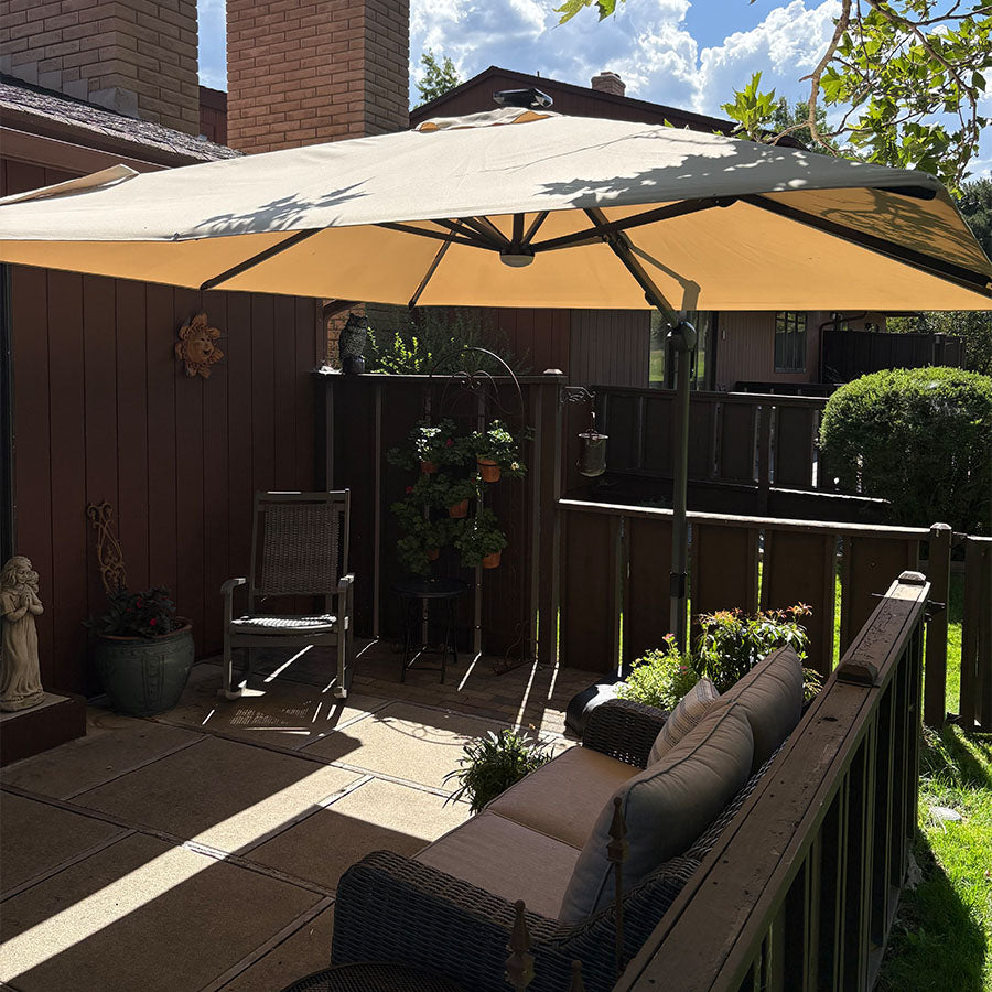 PURPLE LEAF Parasol Déporté avec LED Solaire 3 x 3 m Carré, Parasol De Jardin Extérieur Inclinable Toile Protection UV