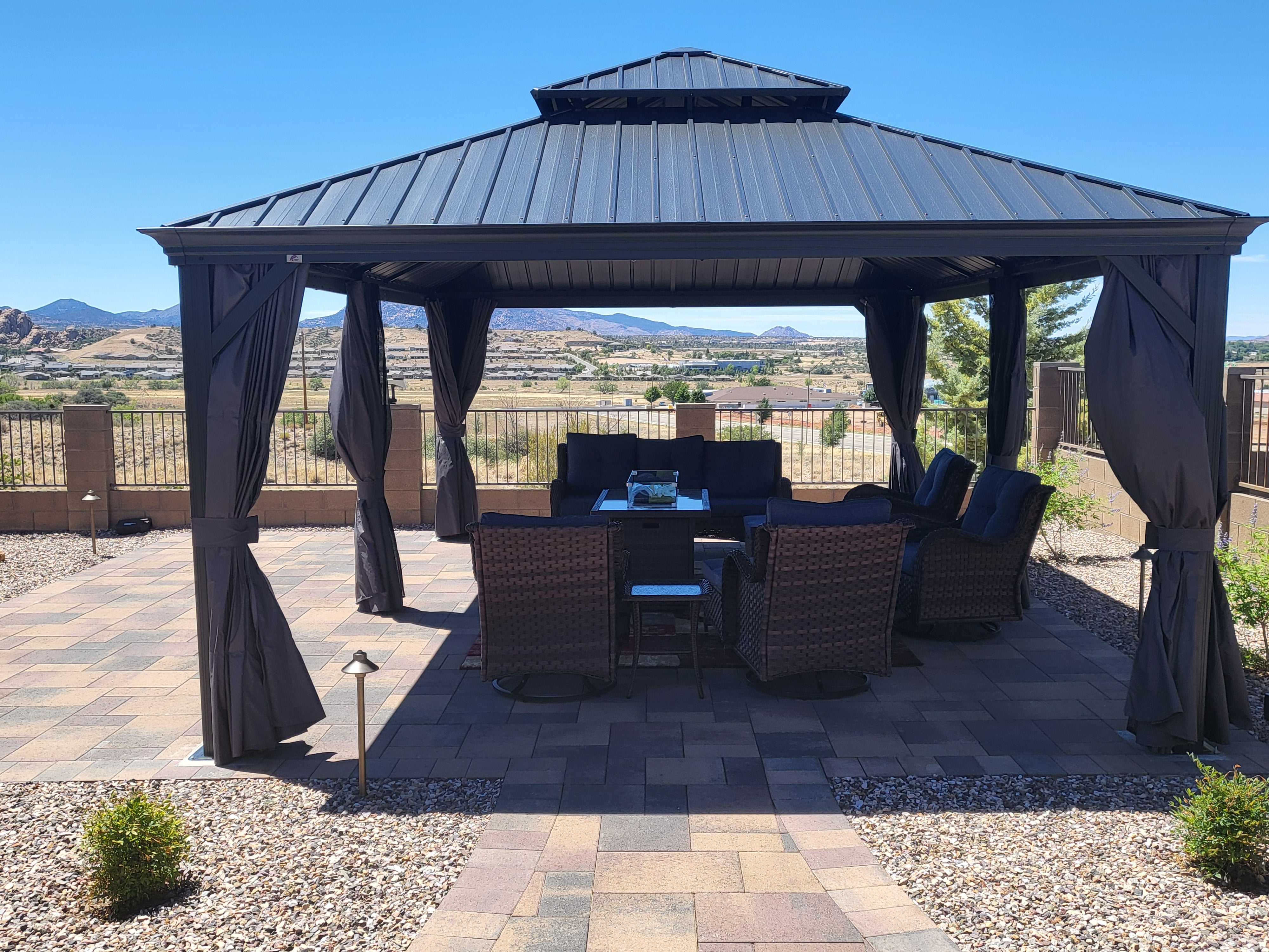 PURPLE LEAF Tonnelle De Jardin Exterieur Tonnelle Pergola Aluminum Avec Moustiquaire Et Rideaux Pavillon De Jardin à Double Toit Acier Galvanisé, Gris