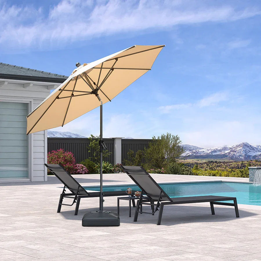 PURPLE LEAF Parasol inclinable en aluminium à mât droit, Carré, Rectangulaire et Rond, Avec Socle