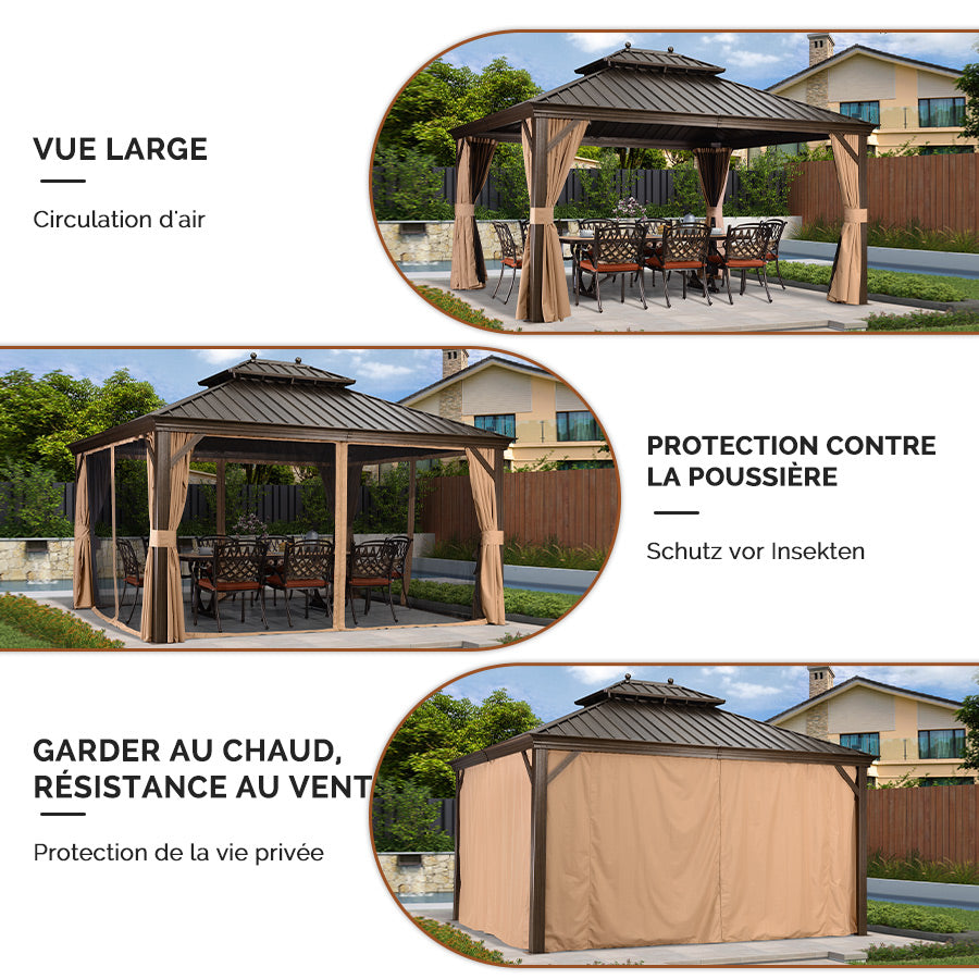 PURPLE LEAF Tonnelle De Jardin Tonnelle Pergola Aluminum Avec Moustiquaire Et Rideaux Pavillon De Jardin à Double Toit Acier Galvanisé, Bronze