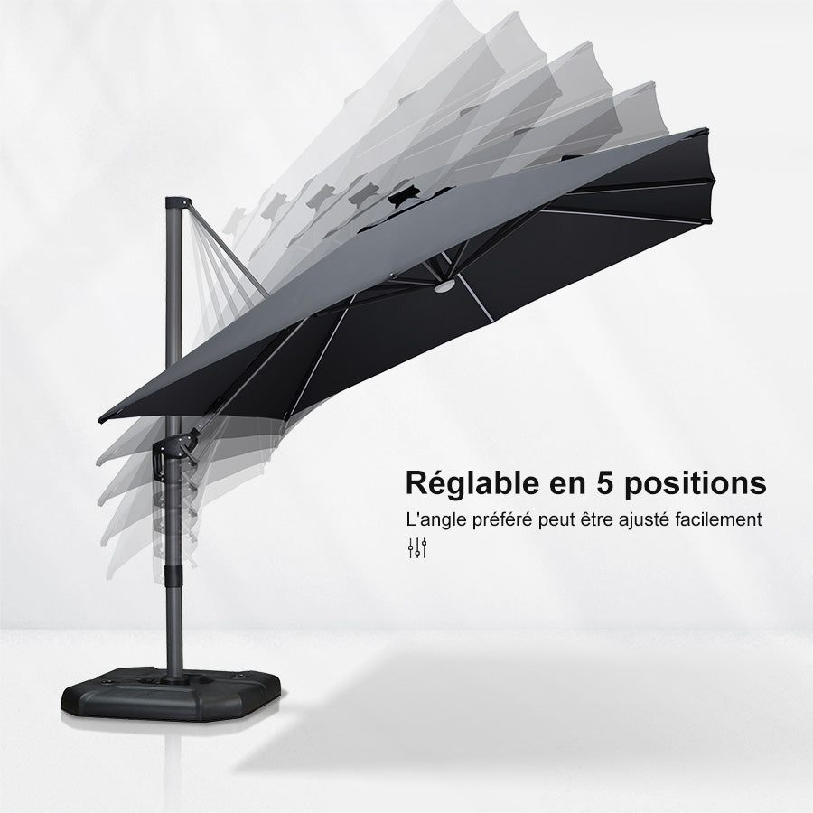 PURPLE LEAF Parasol Déporté avec LED Solaire 3 x 3 m Carré Inclinable avec socle