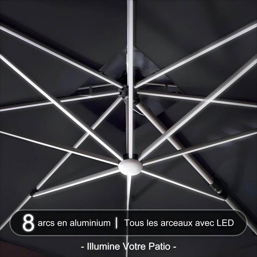 PURPLE LEAF Parasol Déporté avec LED Solaire de Jardin à Double Toit Carré avec socle
