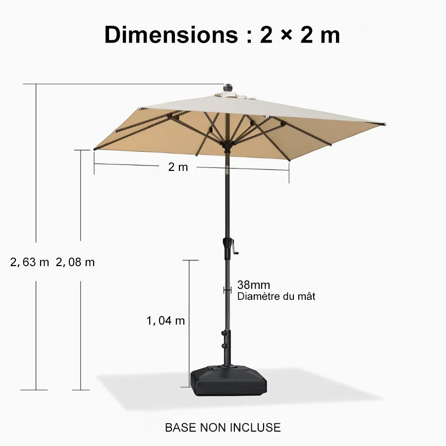 PURPLE LEAF Parasol inclinable en aluminium à mât droit, Carré, Rectangulaire et Rond