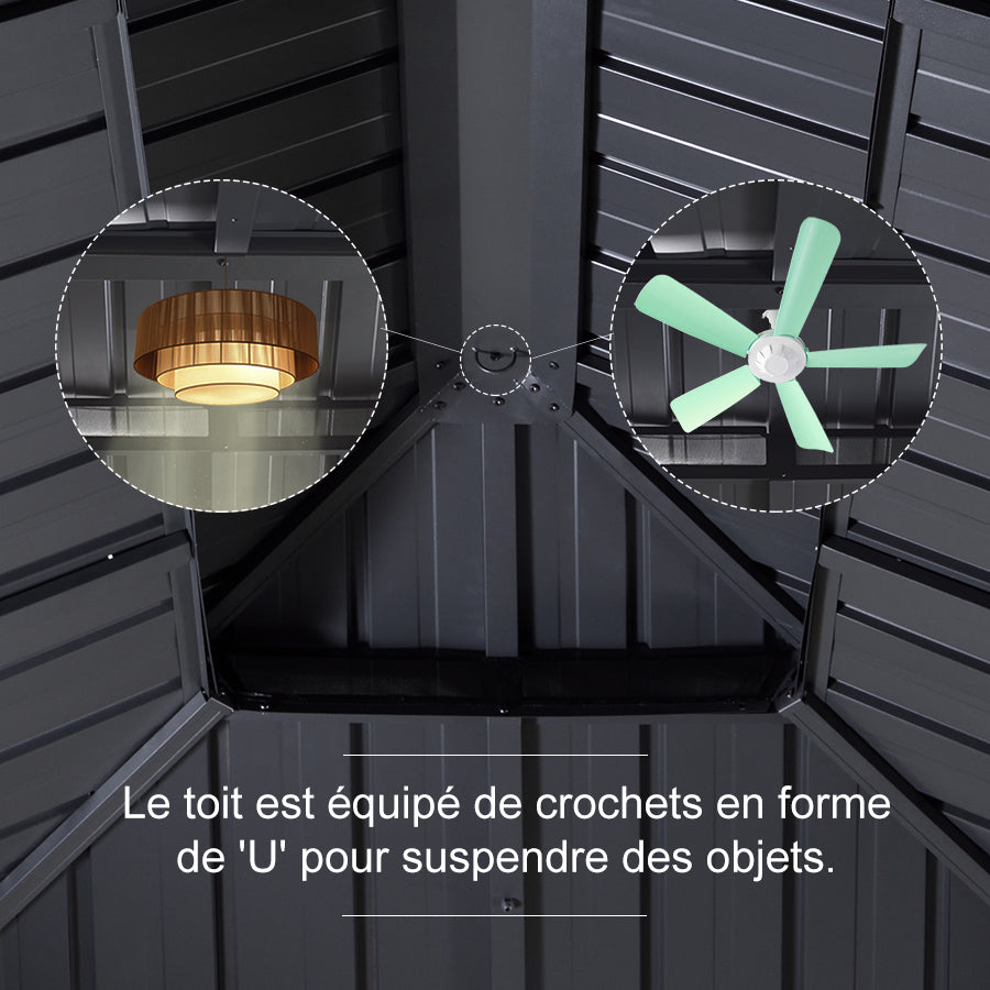 PURPLE LEAF Tonnelle De Jardin Exterieur Tonnelle Pergola Aluminum Avec Moustiquaire Et Rideaux Pavillon De Jardin à Double Toit Acier Galvanisé, Gris