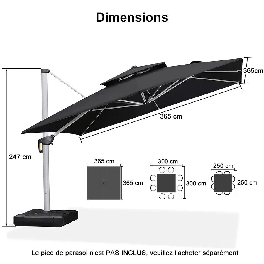 PURPLE LEAF Parasol Déporté Inclinable, Parasol De Jardin Exterieur Toit à Double Rotatif 360°,Parasol Terrasse Exterieur Luxueux