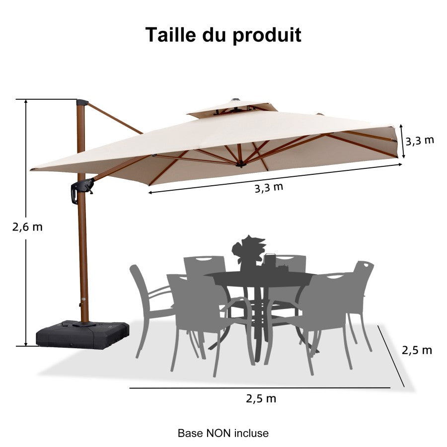 PURPLE LEAF Parasol Déporté Inclinable Grain de Bois en Aluminium Parasol De Jardin Extérieur Toit à Double Rotatif 360°