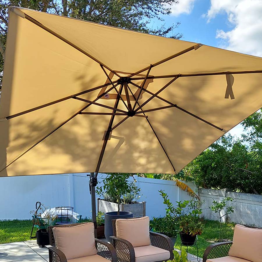 PURPLE LEAF Parasol De Jardin Exterieur Parasol Déporté Rotatif 360°, Parasol Excentré Inclinable, Parasol Suspendu Balcon