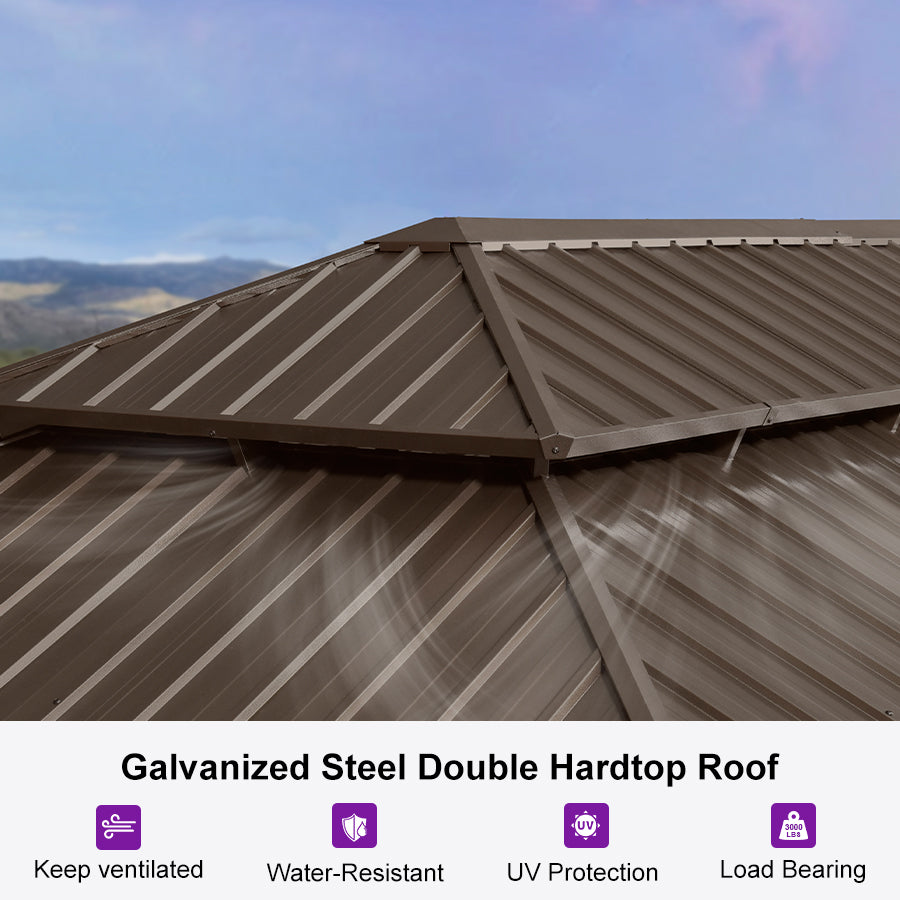 PURPLE LEAF Tonnelle De Jardin Tonnelle Pergola Aluminum Avec Moustiquaire Et Rideaux Pavillon De Jardin à Double Toit Acier Galvanisé, Bronze