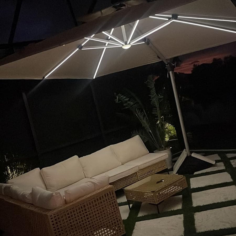 PURPLE LEAF Parasol De Jardin Exterieur Rectangulaire avec LED Parasol Déporté Toit à Double Rotatif 360° Parasol Excentré Inclinable Parasol Terrasse Exterieur