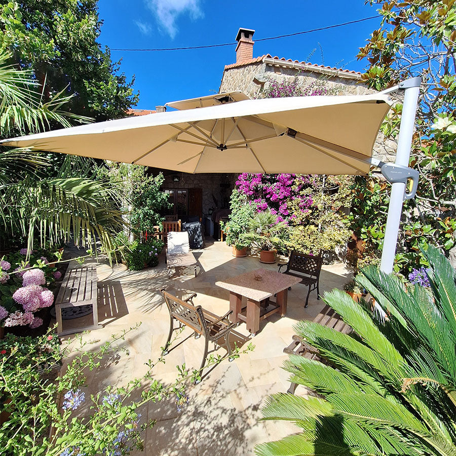 PURPLE LEAF Parasol Déporté Inclinable, Parasol De Jardin Exterieur Toit à Double Rotatif 360°,Parasol Terrasse Exterieur Luxueux
